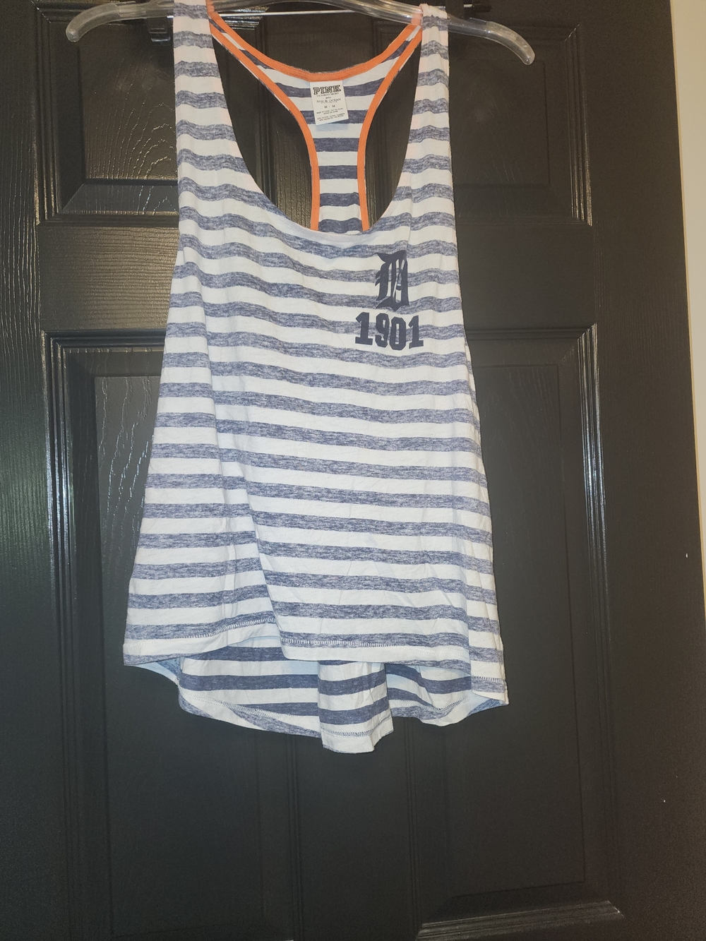 PINK Victoria's Secret White and Navy Striped Racerback Tank with Orange Trim